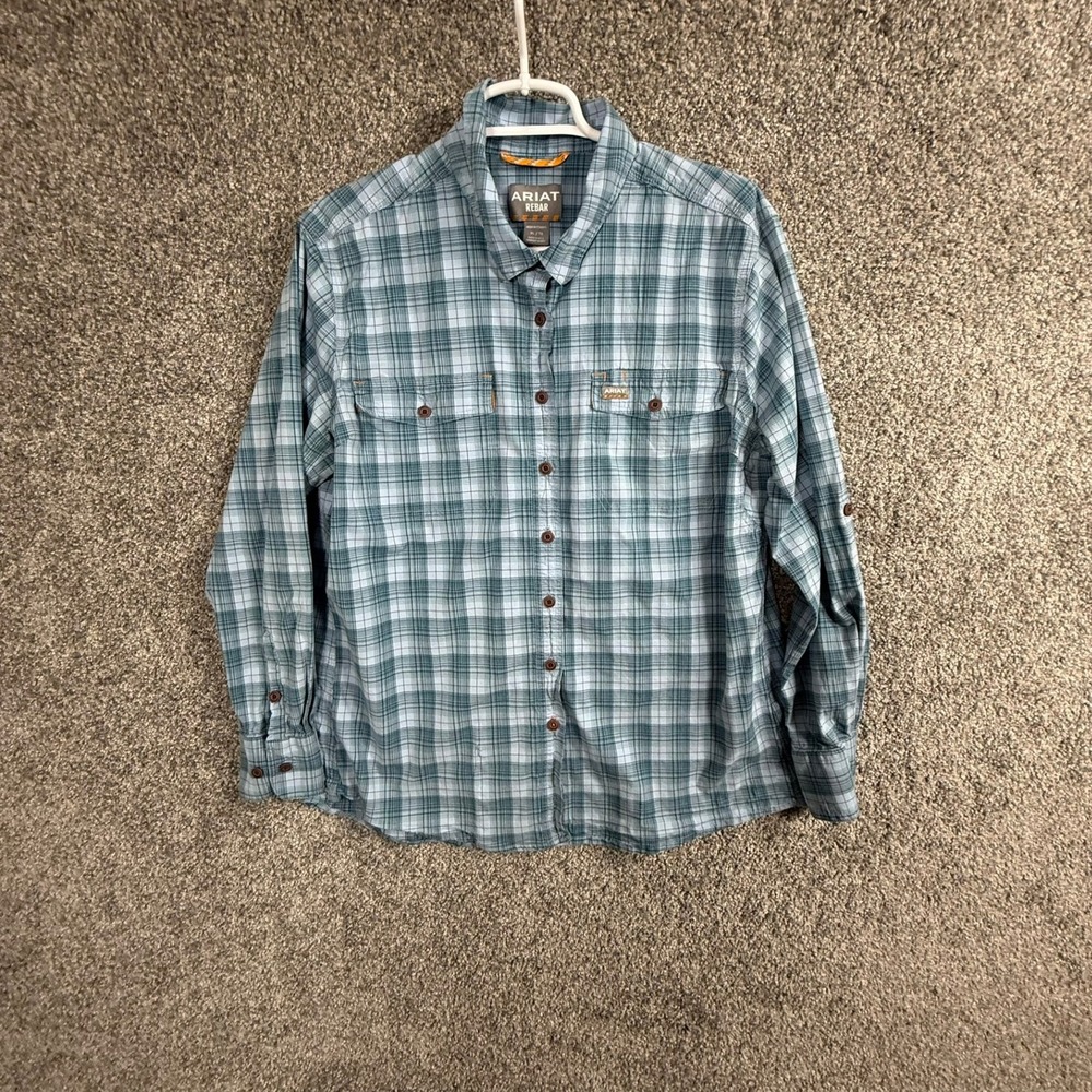 Ariat Rebar Womens XL Teal Plaid Long Sleeve Button Down Work Shirt